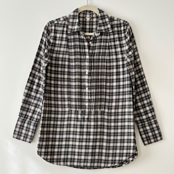 3/$20🌻J Crew 100% Cotton Gray Plaid Flannel Tunic Top - Picture 1 of 16